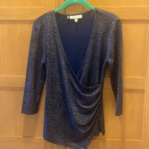 Blue sparkly cheetah print wrap top